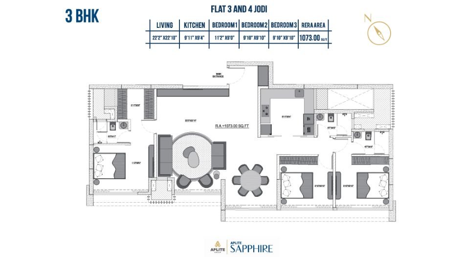 Aplite-Sapphire-Floor-plani-3 BHK-1073 Sqft